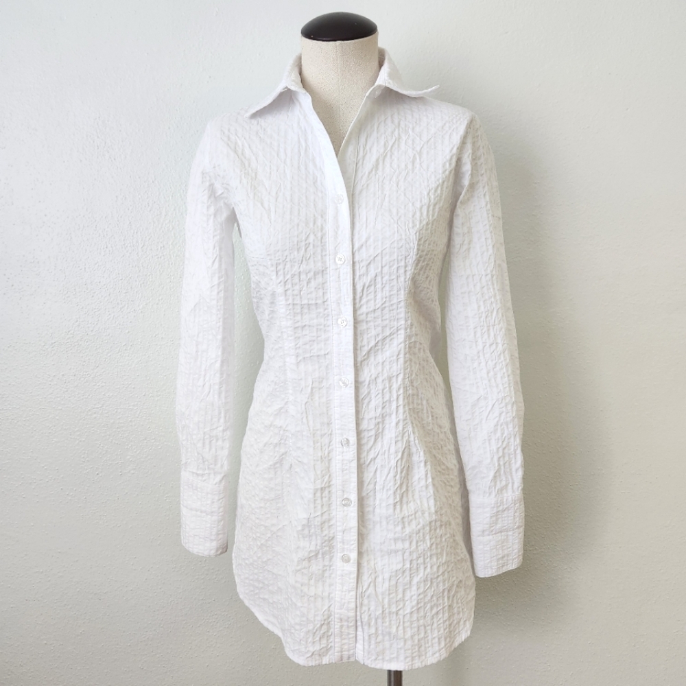Finley Striped Textured White Button Front Long Sleeve Shirt Size XS